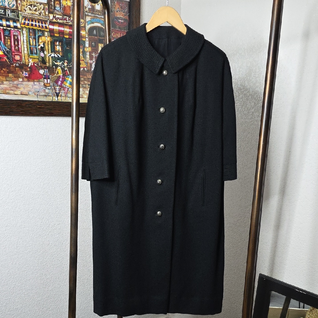 Elegant Vintage Long Wool Black With Collar Silver Buttons Don La Vigna